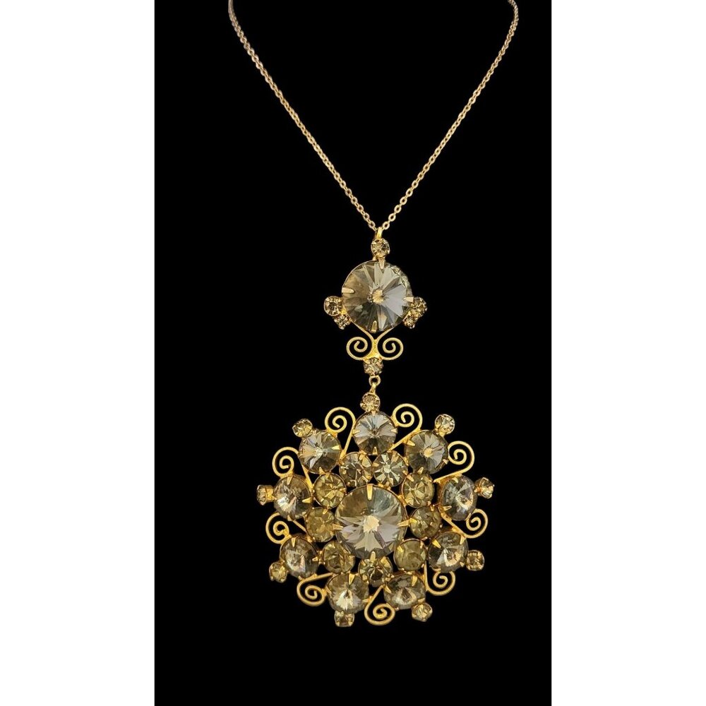 Fabulous Unsigned Huge Inverted Rhinestone Pendant Necklace (A5549)